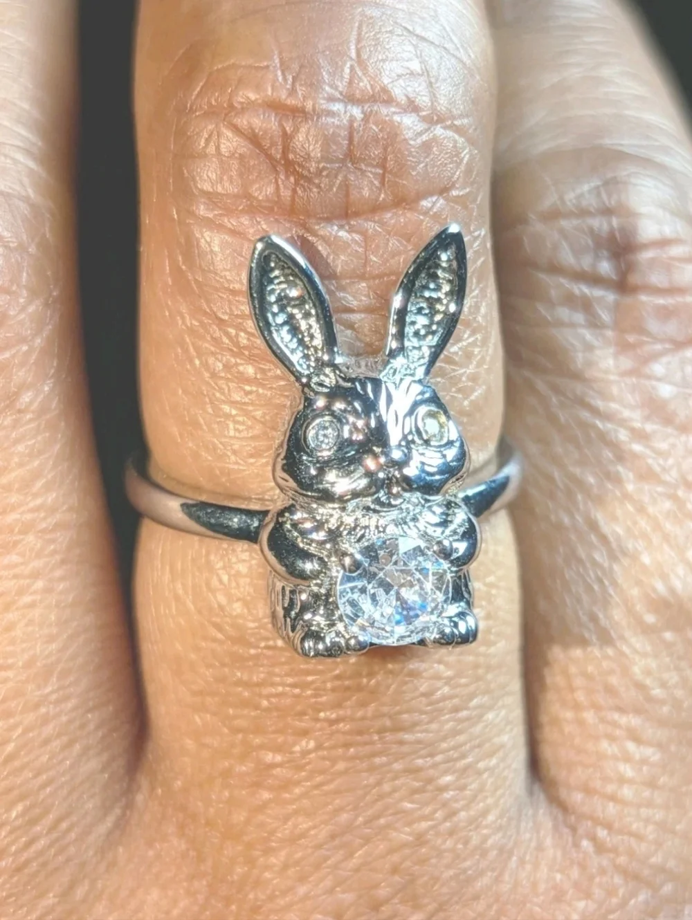Women's Silver Plated Retro Rabbit Shaped Vintage Lab-Created Diamond Ring Sz 6